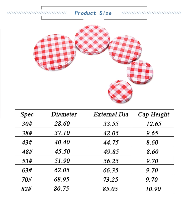 Custom 38mm 43mm 48mm 53mm 58mm 63mm 70mm 82mm Honey Packaging Metal Lug Caps Metal Lug Lid with PVC Liner